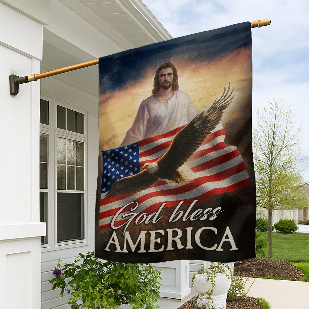 Christian Patriotic Flag - God Bless America with Jesus, Bald Eagle, and American Flag-W090725-10-mk1