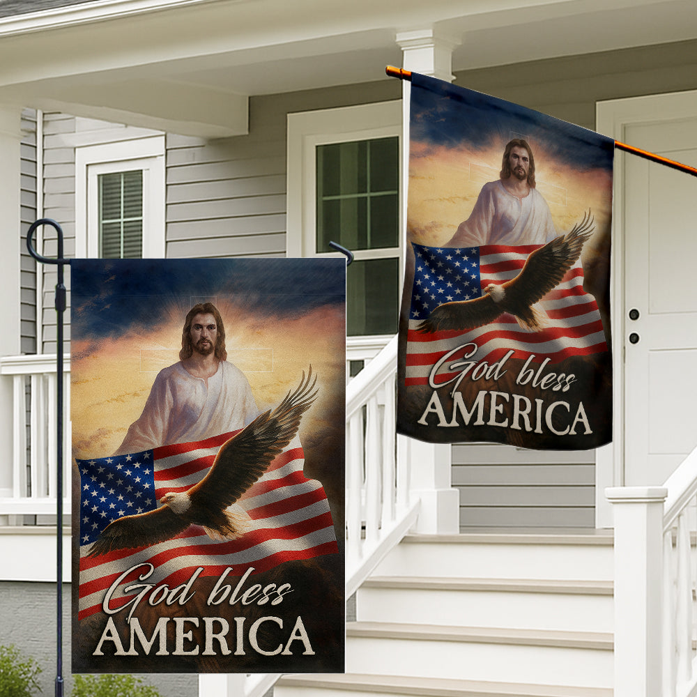 Christian Patriotic Flag - God Bless America with Jesus, Bald Eagle, and American Flag-W090725-10-mk2