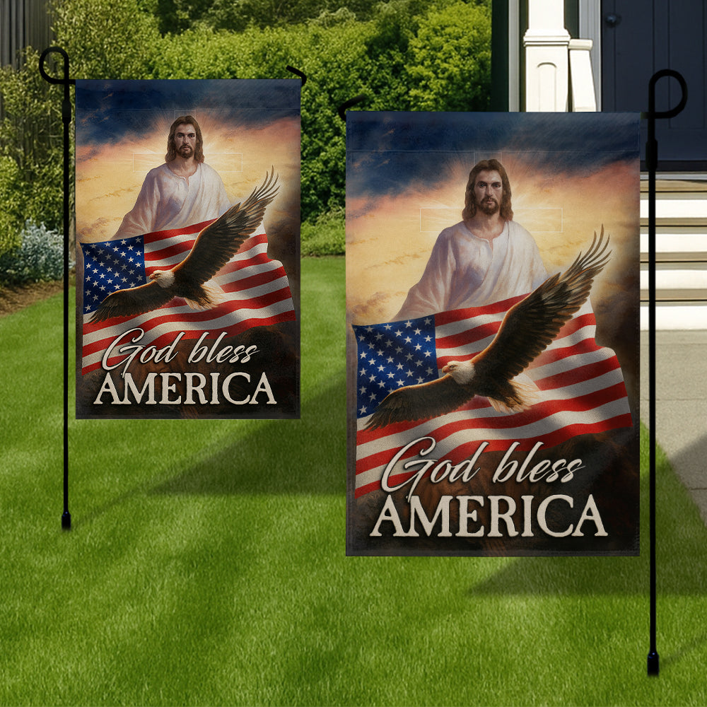 Christian Patriotic Flag - God Bless America with Jesus, Bald Eagle, and American Flag-W090725-10-mk3