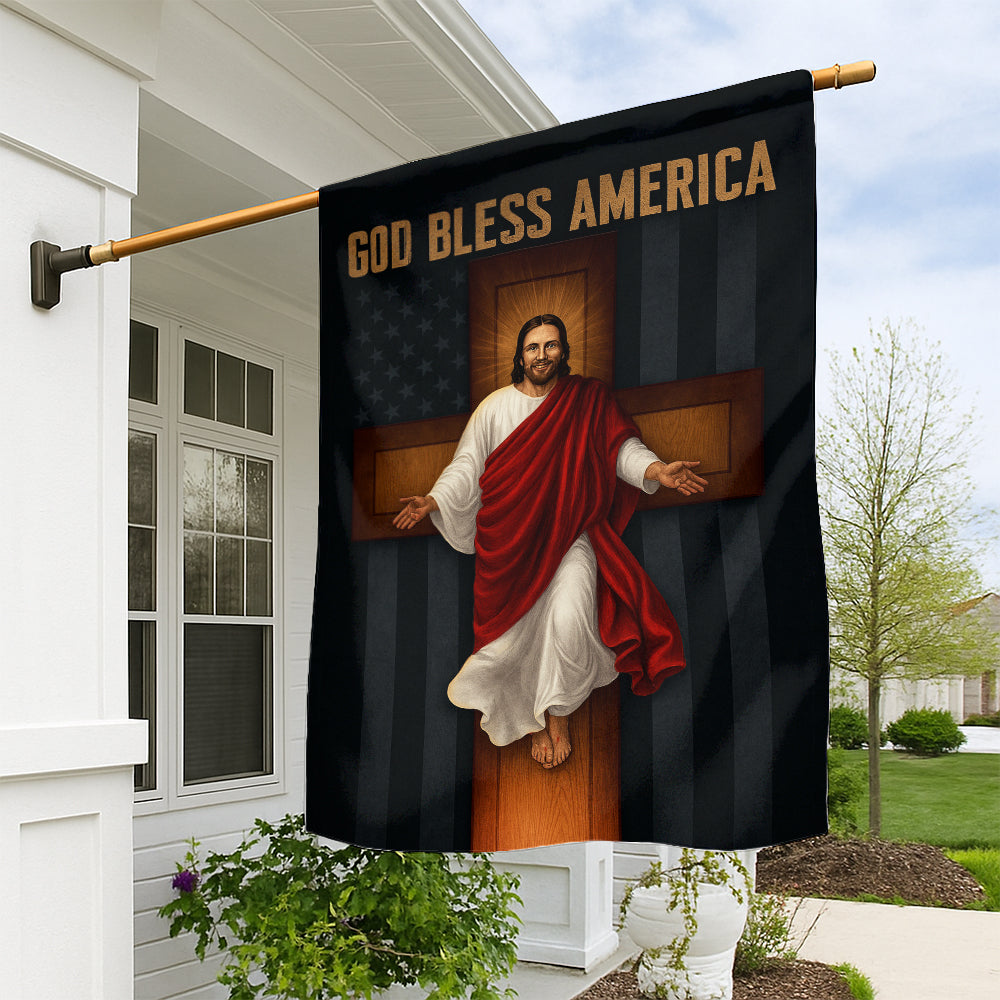 Christian Patriotic Flag - God Bless America with Jesus on the Cross and Subtle American Flag-W090725-9-mk1
