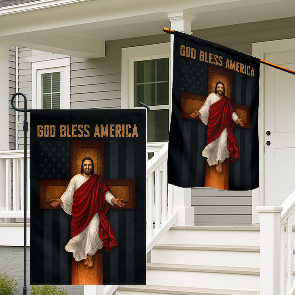 Christian Patriotic Flag - God Bless America with Jesus on the Cross and Subtle American Flag-W090725-9-mk2