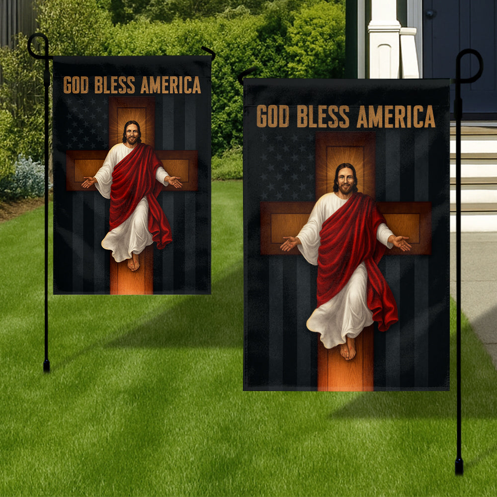 Christian Patriotic Flag - God Bless America with Jesus on the Cross and Subtle American Flag-W090725-9-mk3