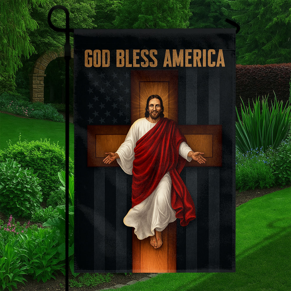 Christian Patriotic Flag - God Bless America with Jesus on the Cross and Subtle American Flag-W090725-9-mk5