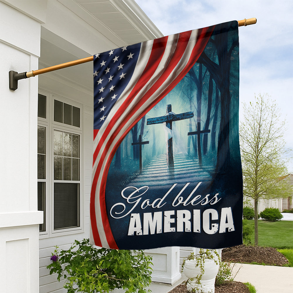 Christian Patriotic Flag - God Bless America with Three Crosses and Stars-W100725-4-mk1