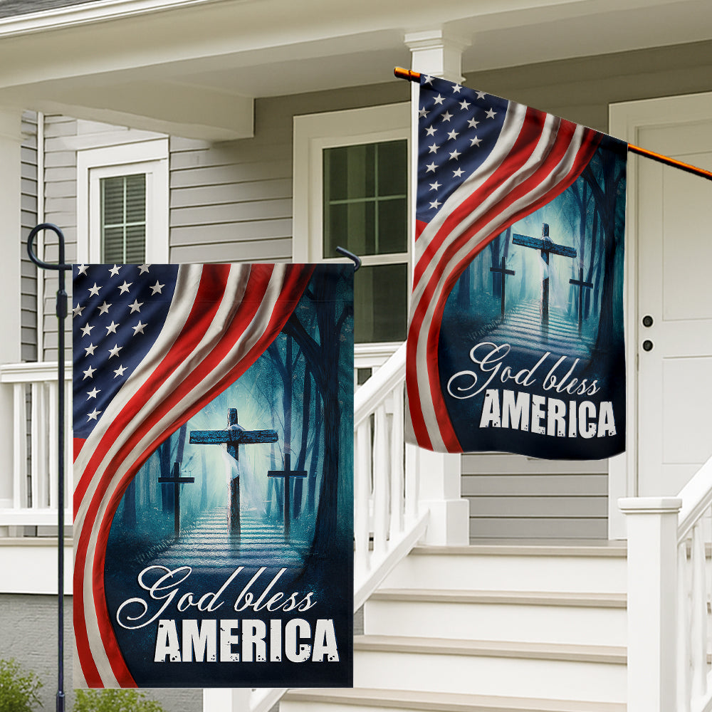 Christian Patriotic Flag - God Bless America with Three Crosses and Stars-W100725-4-mk2