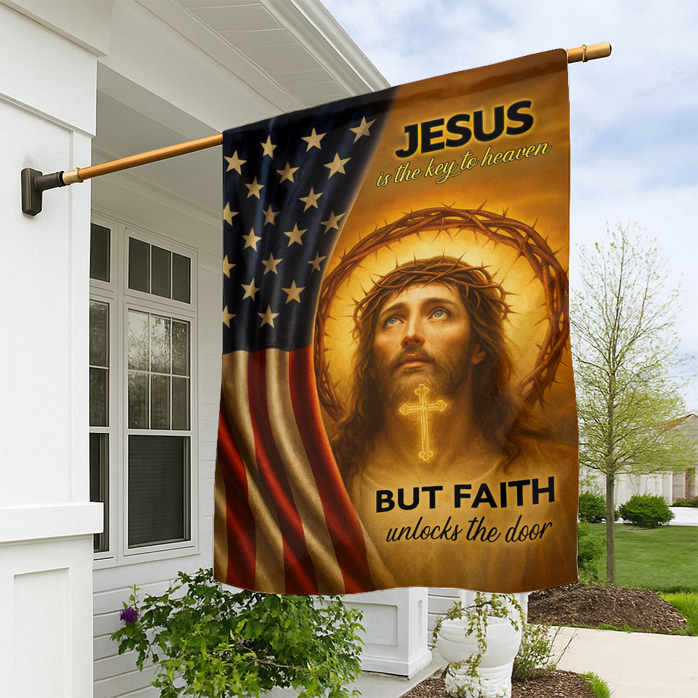 Christian Patriotic Flag - Jesus Is the Key to Heaven, Faith Unlocks the Door-W100725-2-mk1