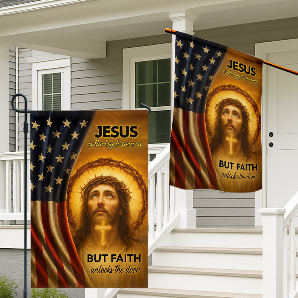 Christian Patriotic Flag - Jesus Is the Key to Heaven, Faith Unlocks the Door-W100725-2-mk2