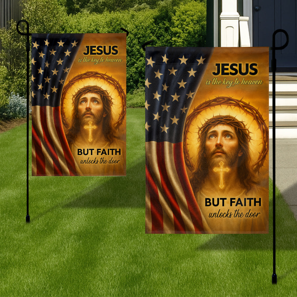 Christian Patriotic Flag - Jesus Is the Key to Heaven, Faith Unlocks the Door-W100725-2-mk3