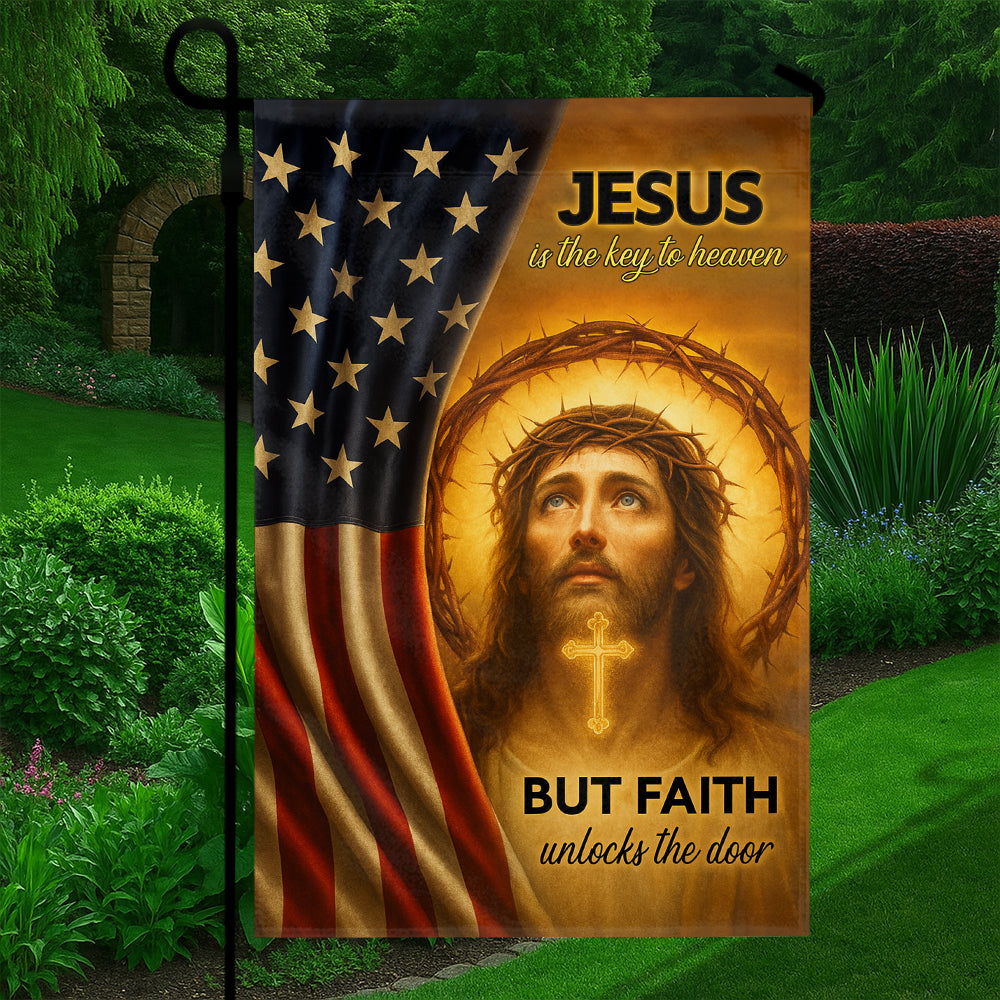 Christian Patriotic Flag - Jesus Is the Key to Heaven, Faith Unlocks the Door-W100725-2-mk5