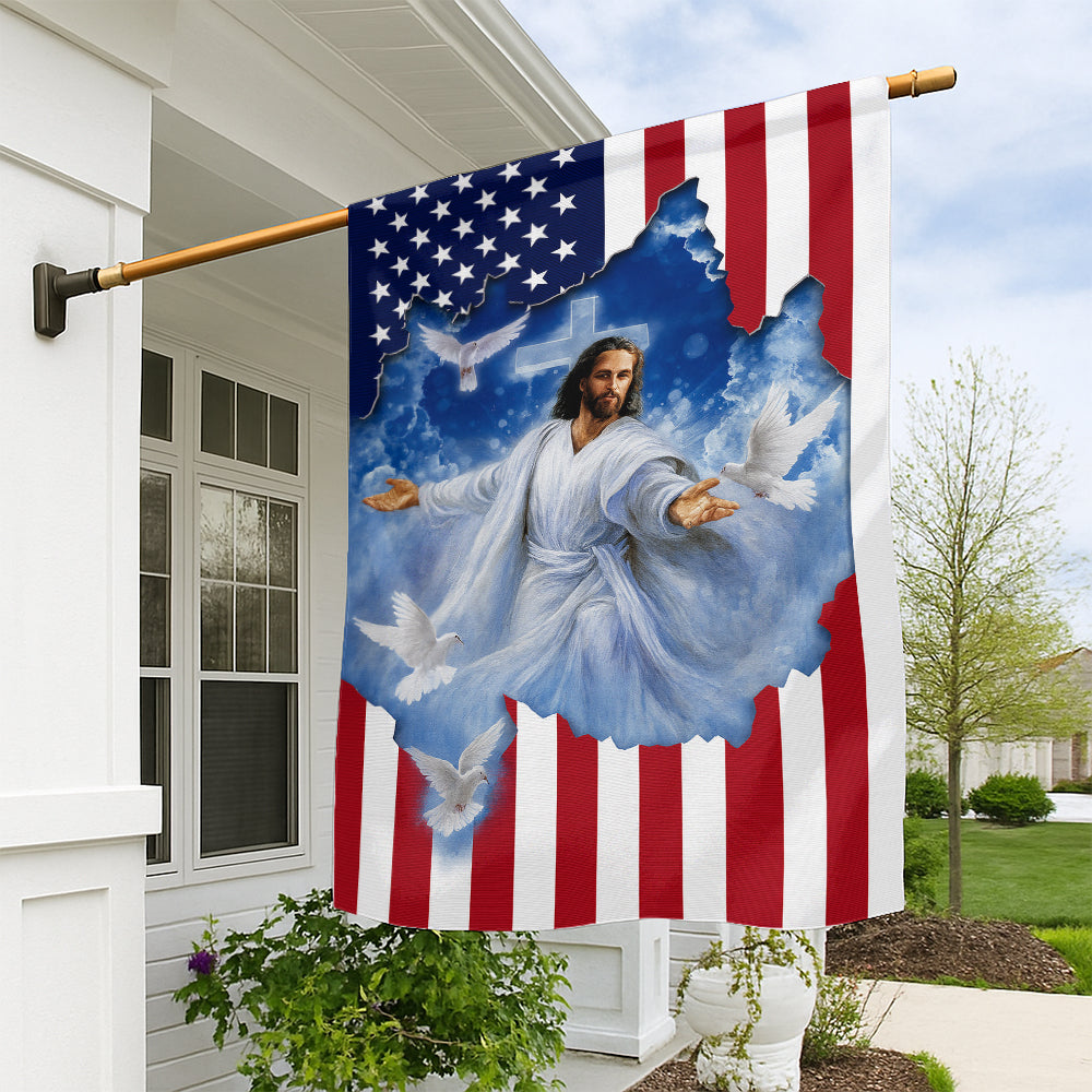 Christian Patriotic Flag - Jesus with Doves Emerging from American Flag Heaven Design-W090725-5-mk1