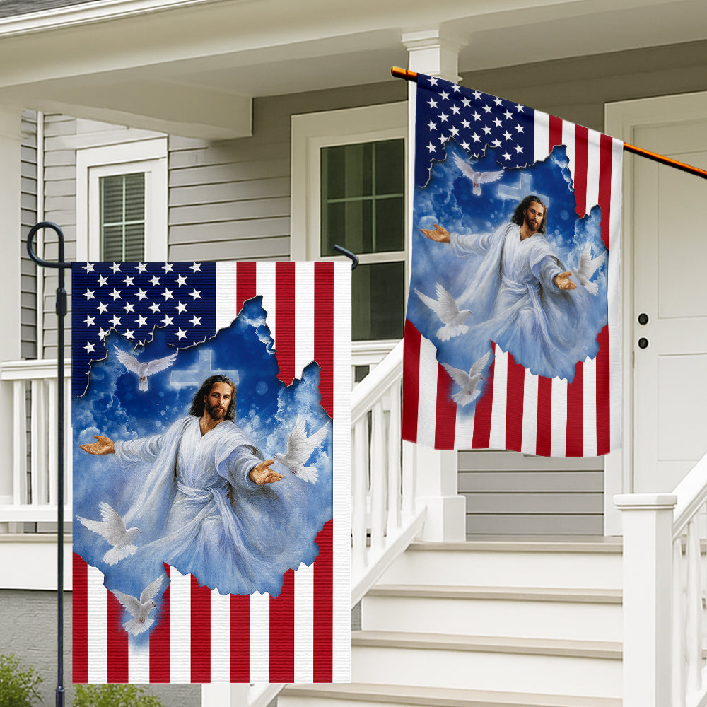 Christian Patriotic Flag - Jesus with Doves Emerging from American Flag Heaven Design-W090725-5-mk2