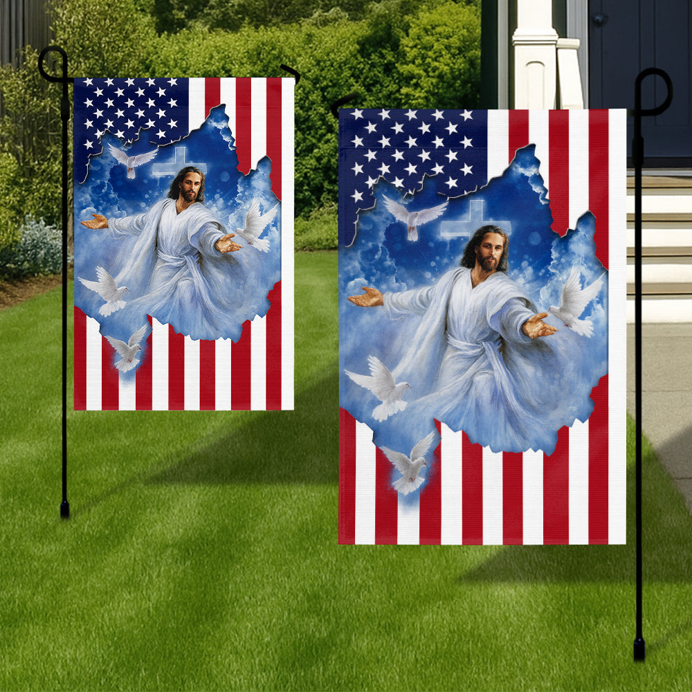 Christian Patriotic Flag - Jesus with Doves Emerging from American Flag Heaven Design-W090725-5-mk3