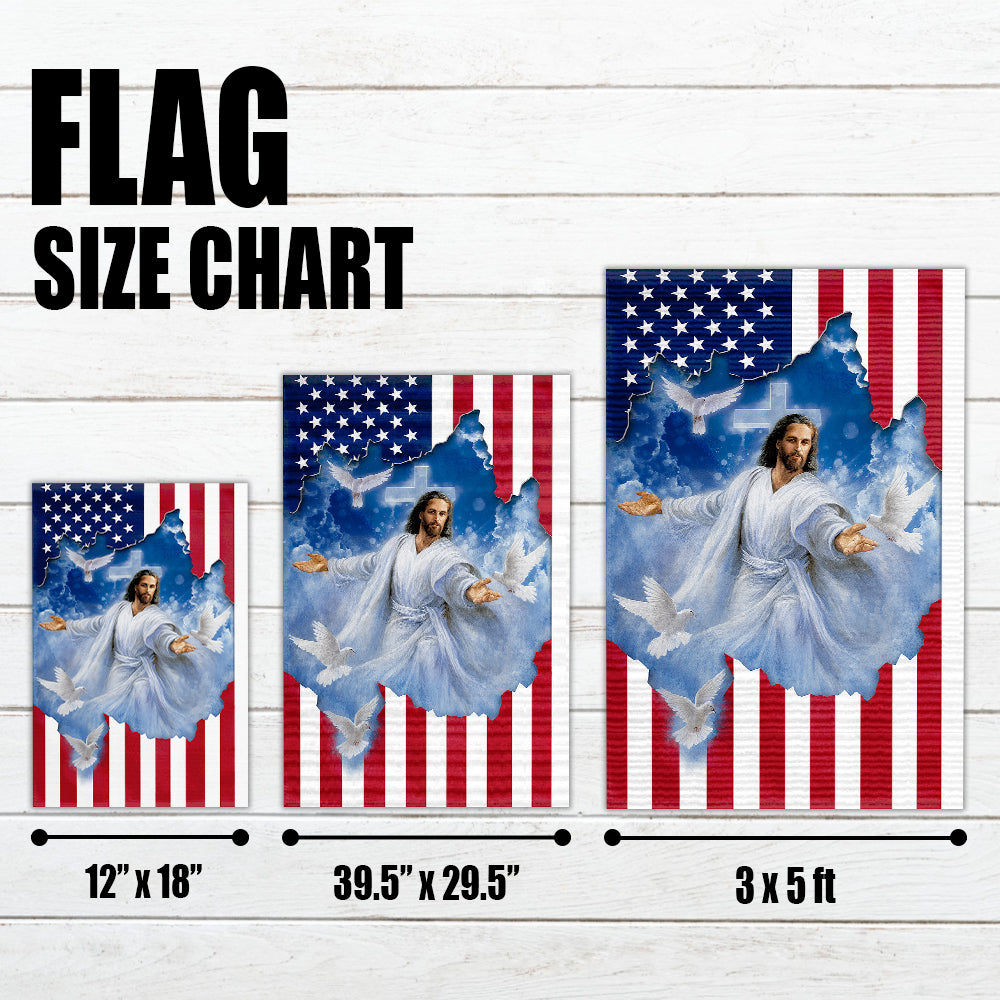 Christian Patriotic Flag - Jesus with Doves Emerging from American Flag Heaven Design-W090725-5-mk4