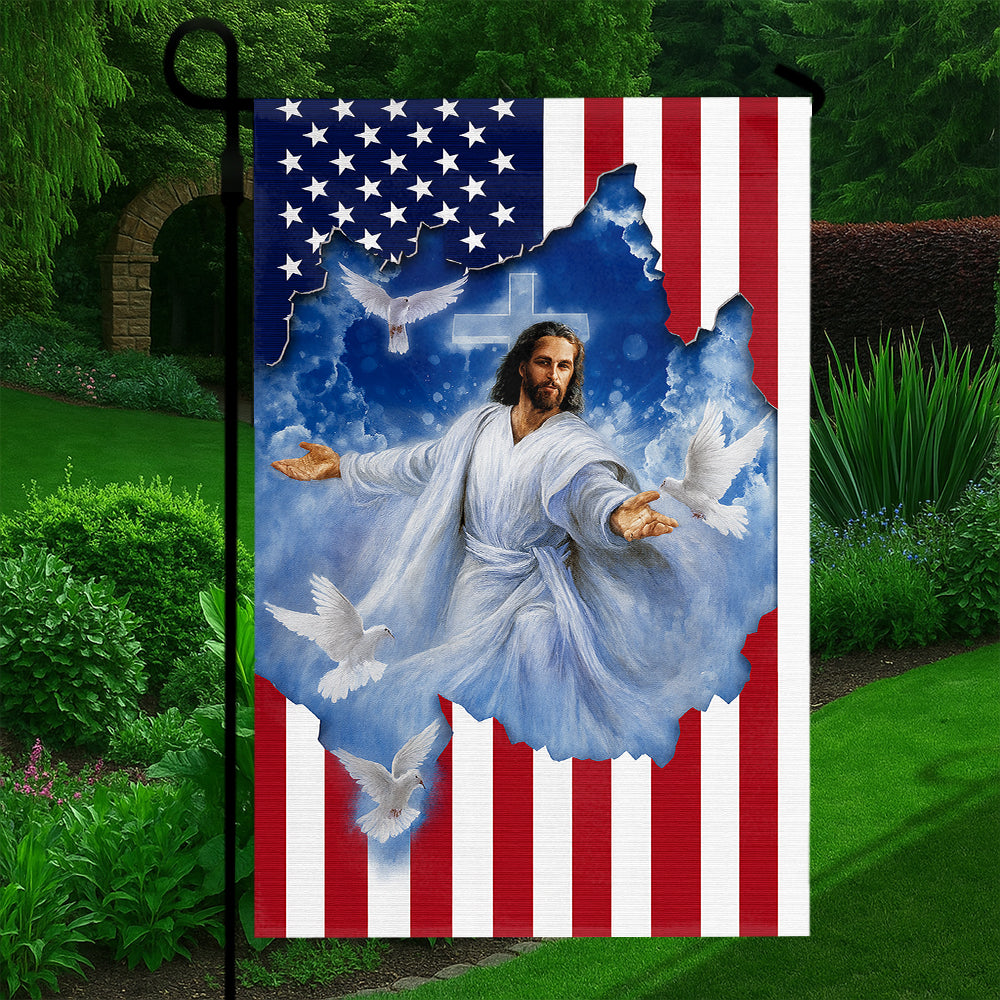 Christian Patriotic Flag - Jesus with Doves Emerging from American Flag Heaven Design-W090725-5-mk5