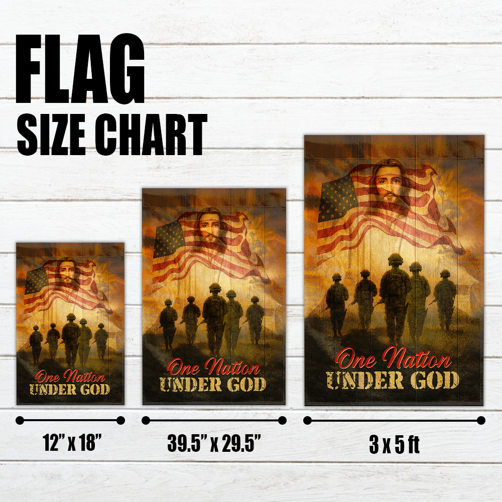 Christian Patriotic Flag - One Nation Under God with Soldiers, Jesus, and American Flag-W080725-14-mk4