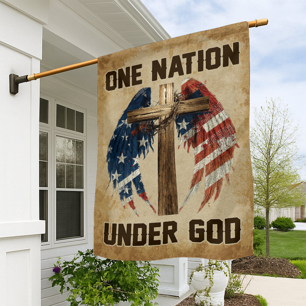 Christian Patriotic Flag - One Nation Under God with Wooden Cross and Flag Wings-W100725-6-mk1