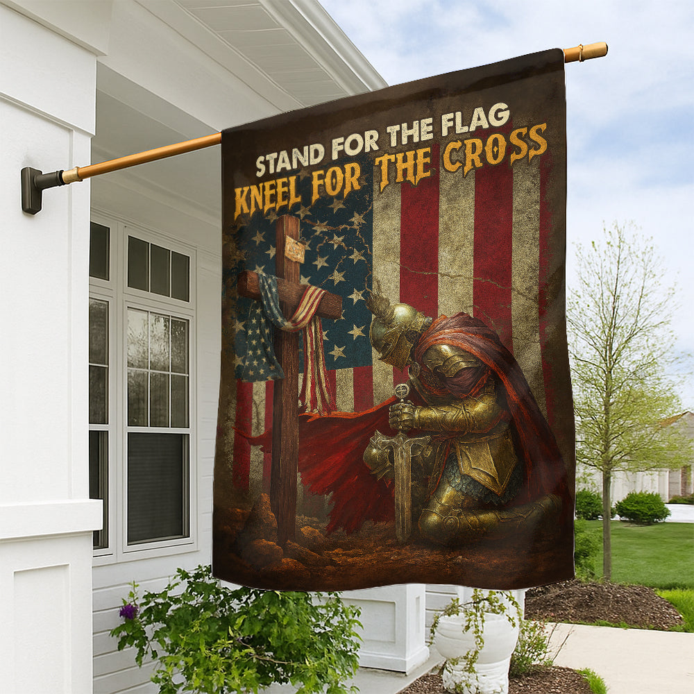 Christian Patriotic Flag - Stand for the Flag, Kneeling Soldier and Cross with U.S. Flag-W100725-5-mk1