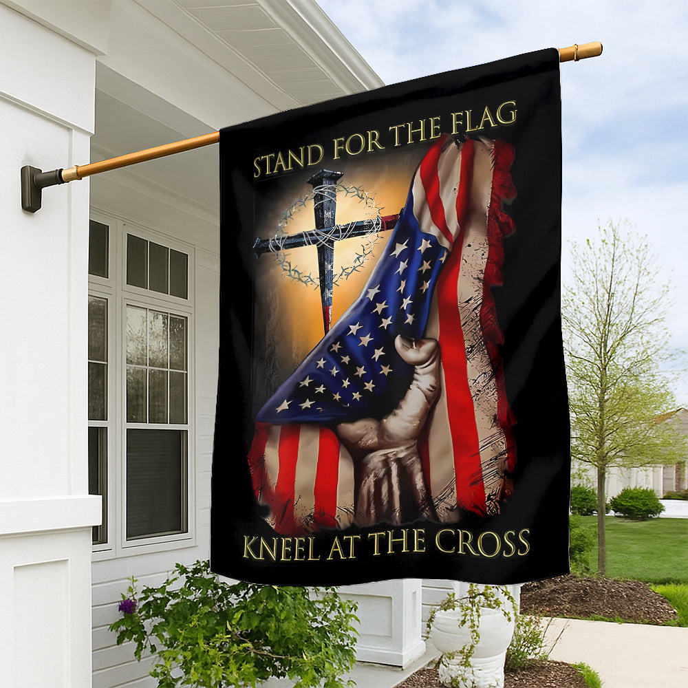 Christian Patriotic Flag – Stand for the Flag, Kneel at the Cross – Outdoor American Flag with Cross for Garden or Porch-W-050725-4-mk1