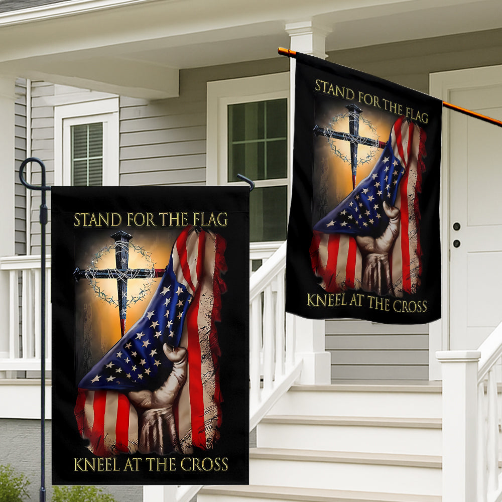 Christian Patriotic Flag – Stand for the Flag, Kneel at the Cross – Outdoor American Flag with Cross for Garden or Porch-W-050725-4-mk2