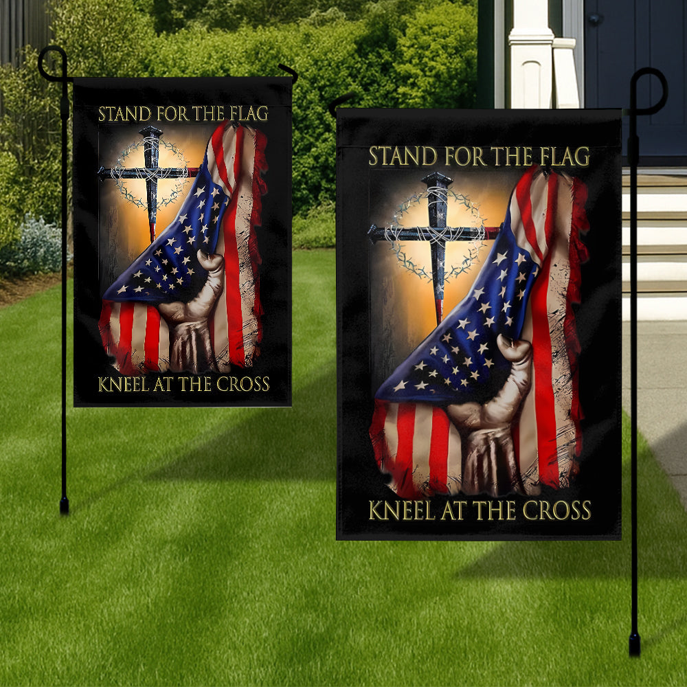 Christian Patriotic Flag – Stand for the Flag, Kneel at the Cross – Outdoor American Flag with Cross for Garden or Porch-W-050725-4-mk3