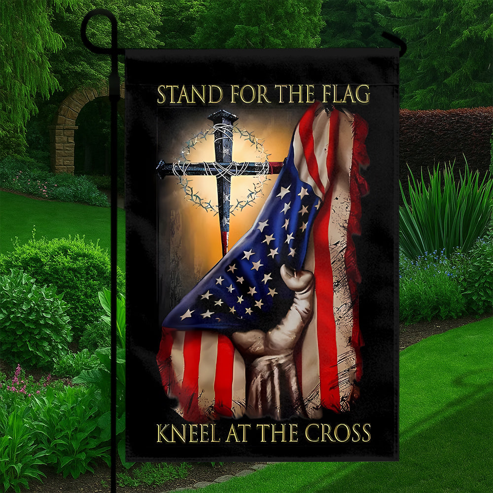 Christian Patriotic Flag – Stand for the Flag, Kneel at the Cross – Outdoor American Flag with Cross for Garden or Porch-W-050725-4-mk5