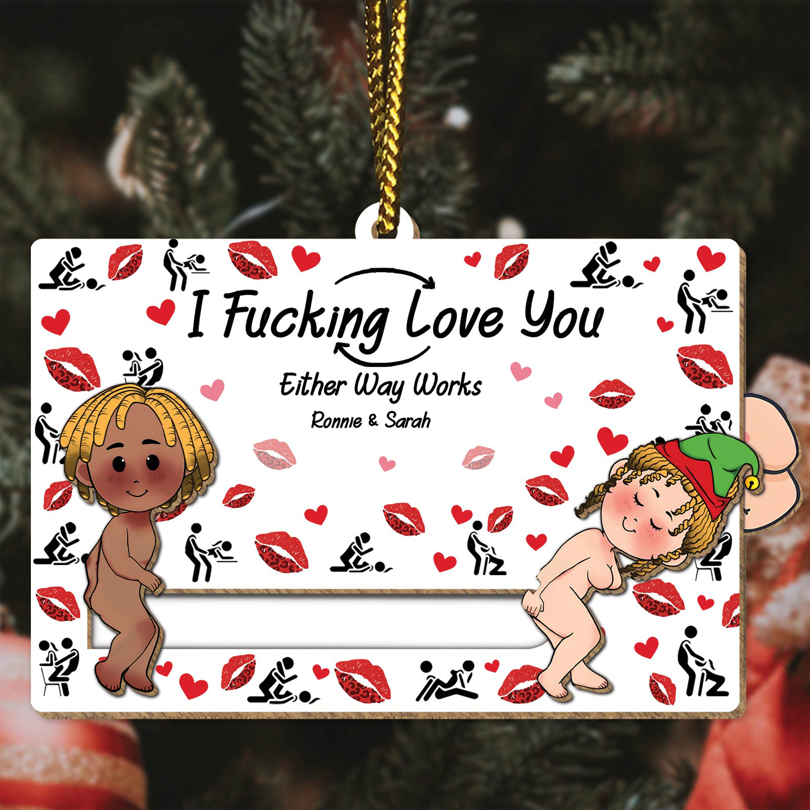 Couple - I Fucking Love You - Personalized Wooden Slider Ornament-CVK290725P09-Mk-1