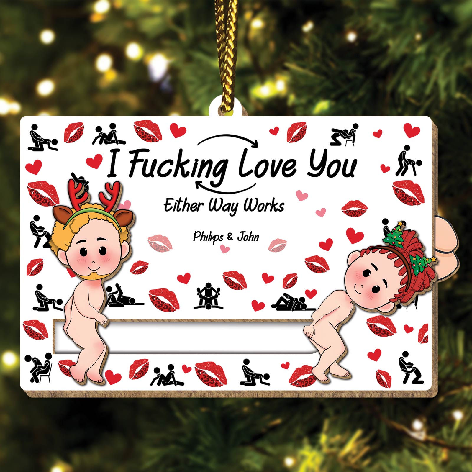 Couple - I Fucking Love You - Personalized Wooden Slider Ornament-CVK290725P09-Mk-2