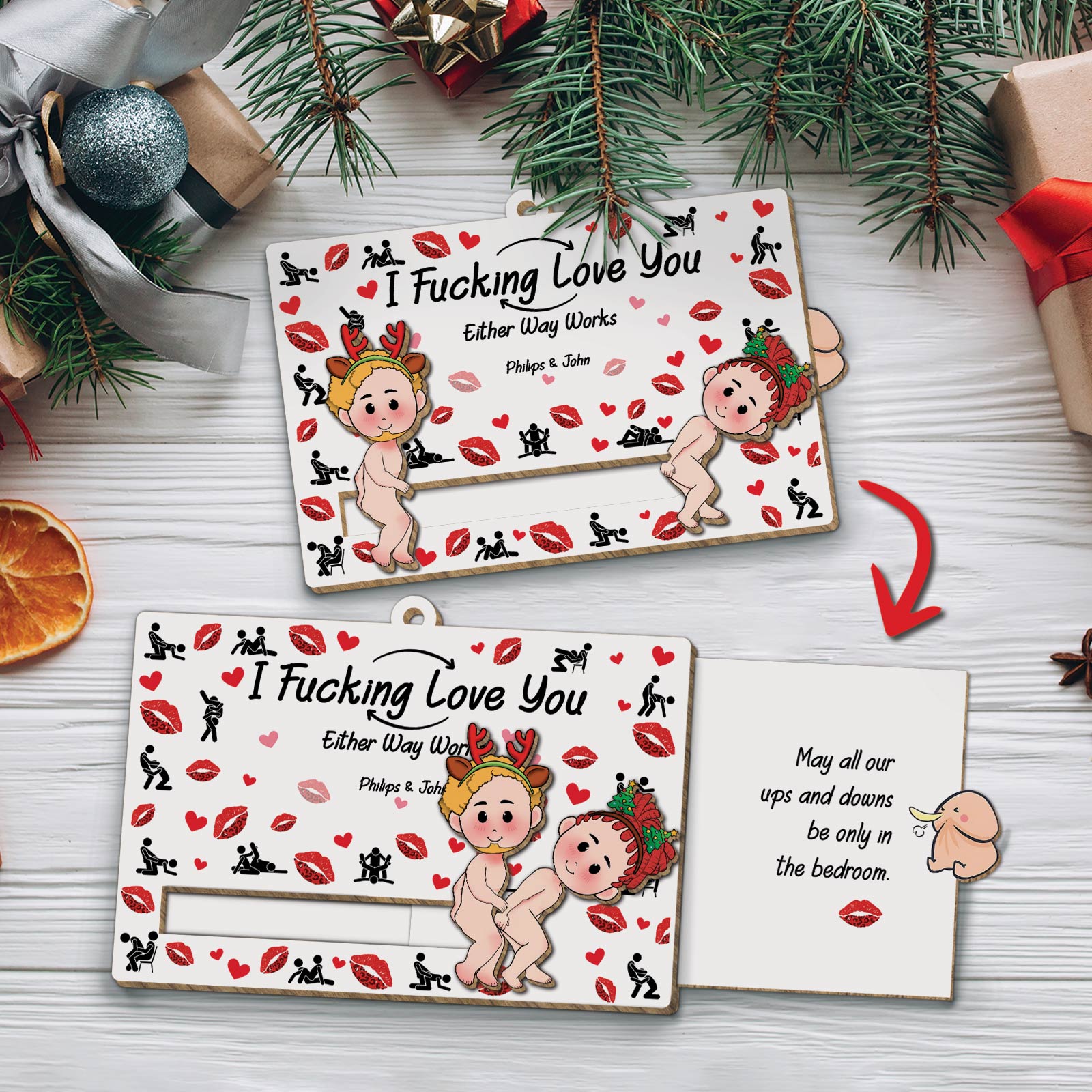 Couple - I Fucking Love You - Personalized Wooden Slider Ornament-CVK290725P09-Mk-3