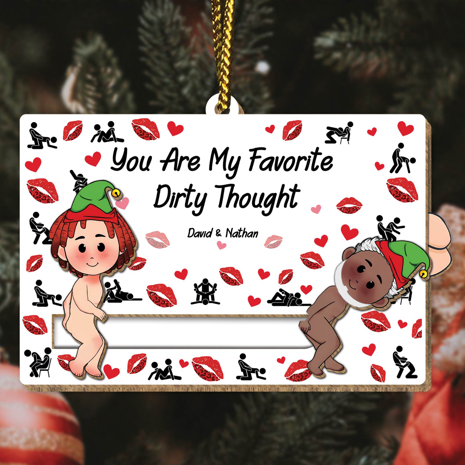 Couple - I Fucking Love You - Personalized Wooden Slider Ornament-CVK290725P09-Mk-8