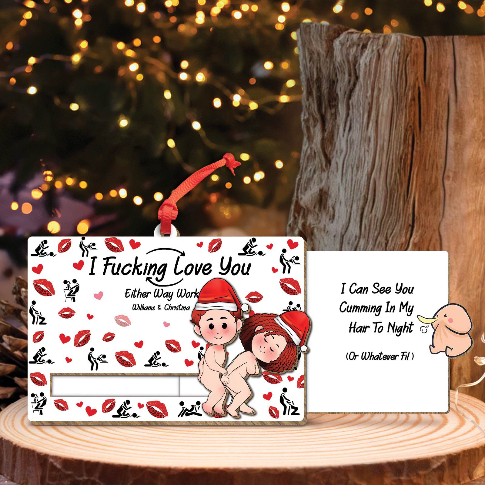 Couple - I Fucking Love You - Personalized Wooden Slider Ornament-CVK290725P09-Mk-9