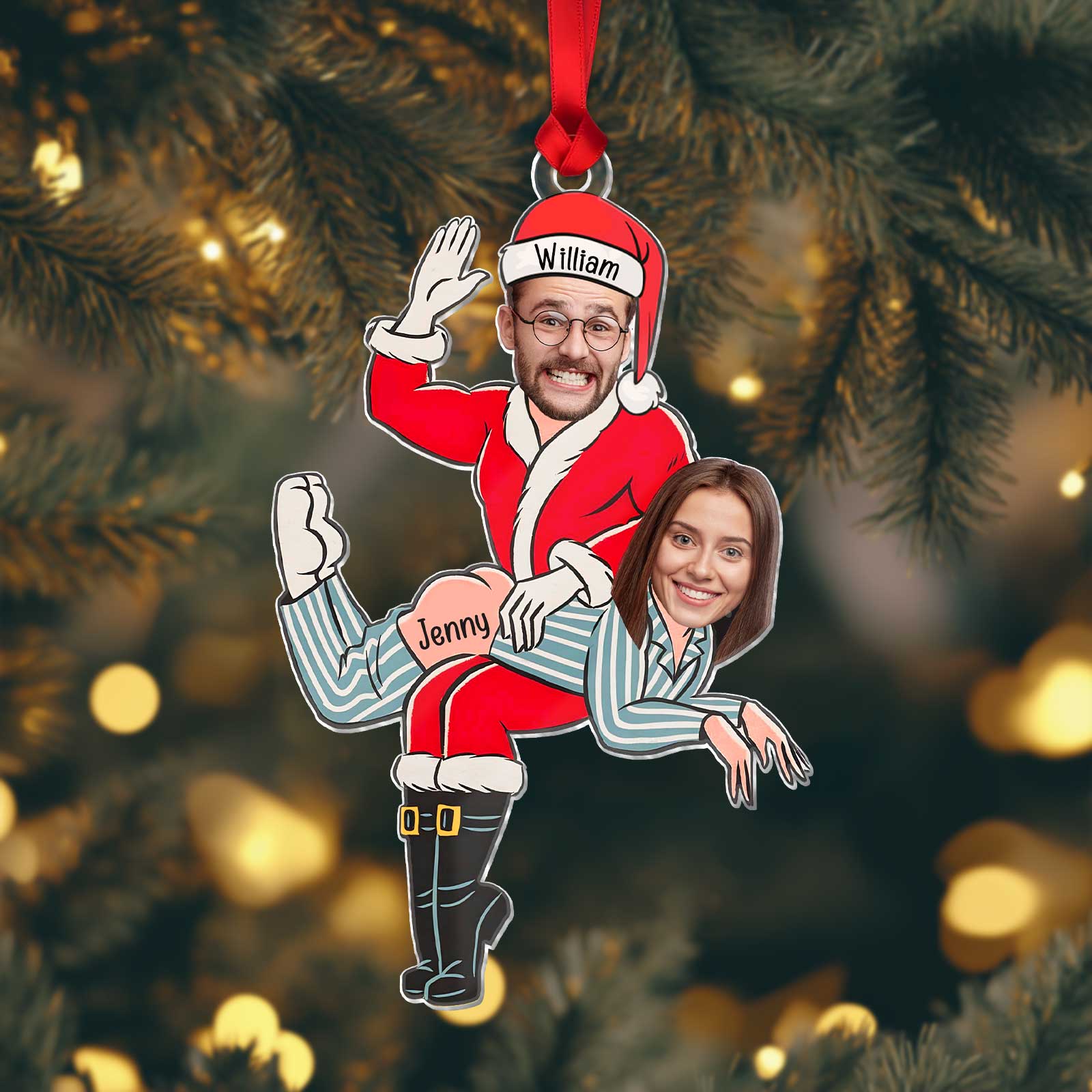 Custom Photo Funny Santa Couple - Personalized Acrylic Ornament For Couples-Mk-1