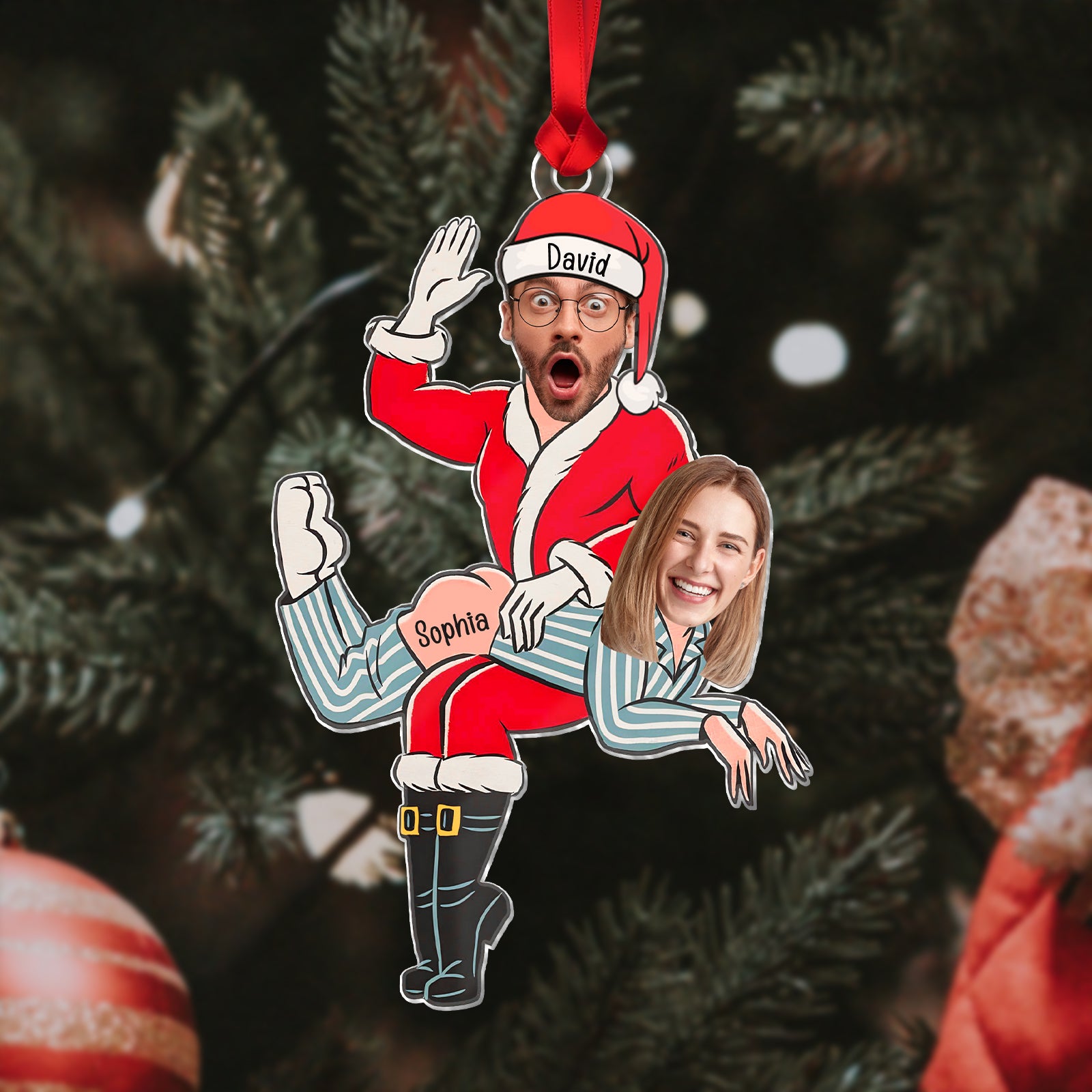 Custom Photo Funny Santa Couple - Personalized Acrylic Ornament For Couples-Mk-2