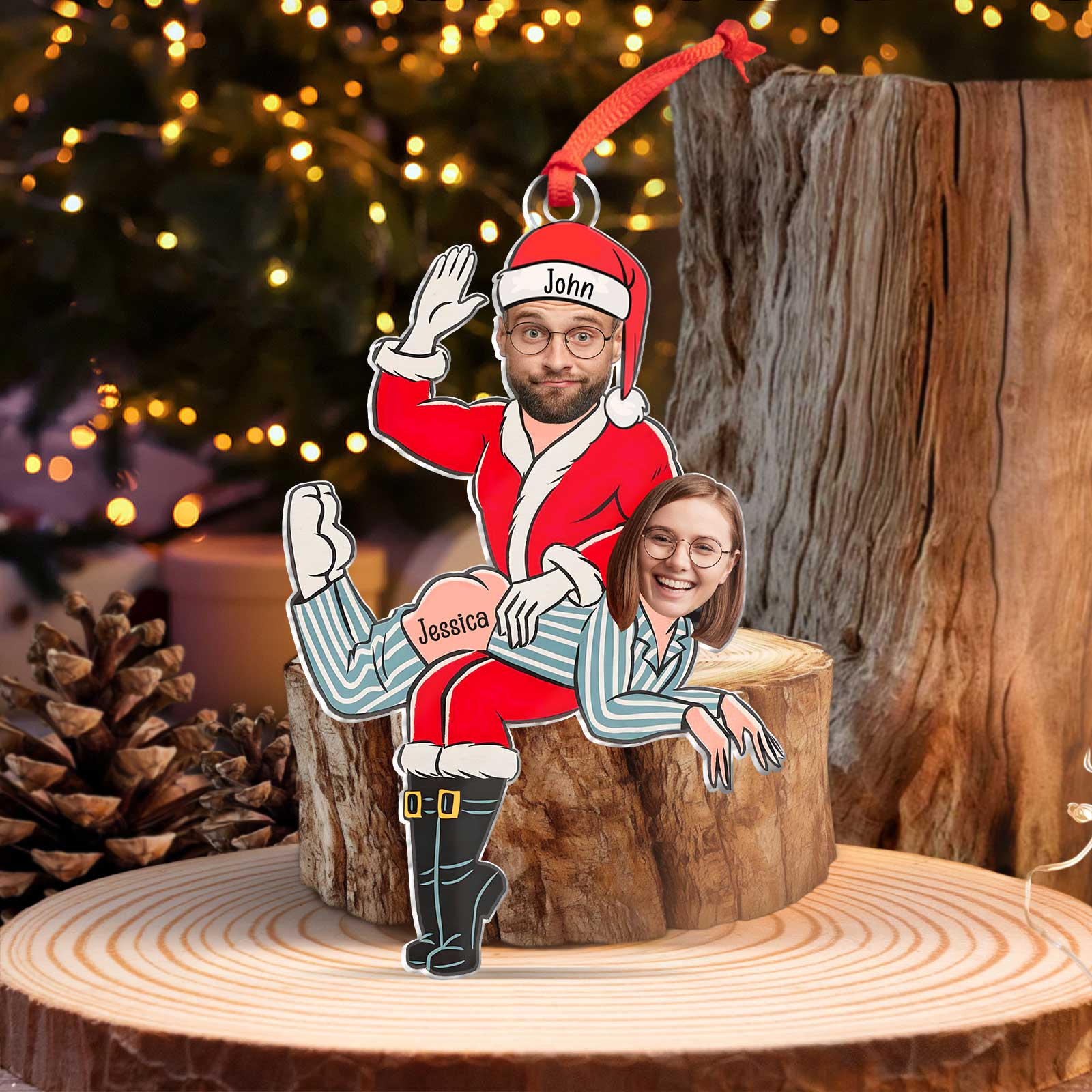 Custom Photo Funny Santa Couple - Personalized Acrylic Ornament For Couples-Mk-4