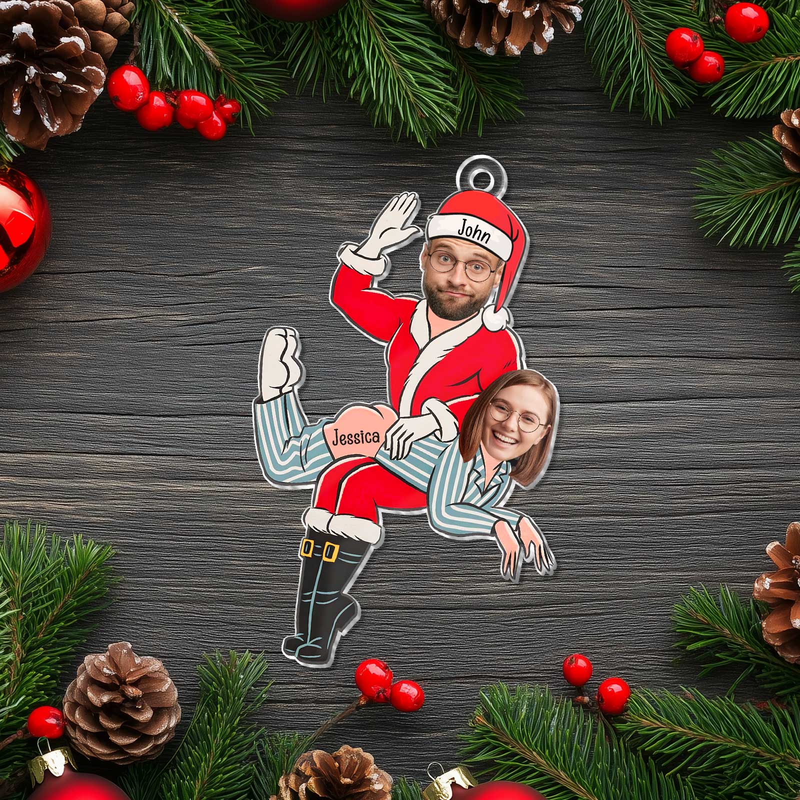 Custom Photo Funny Santa Couple - Personalized Acrylic Ornament For Couples-Mk-5