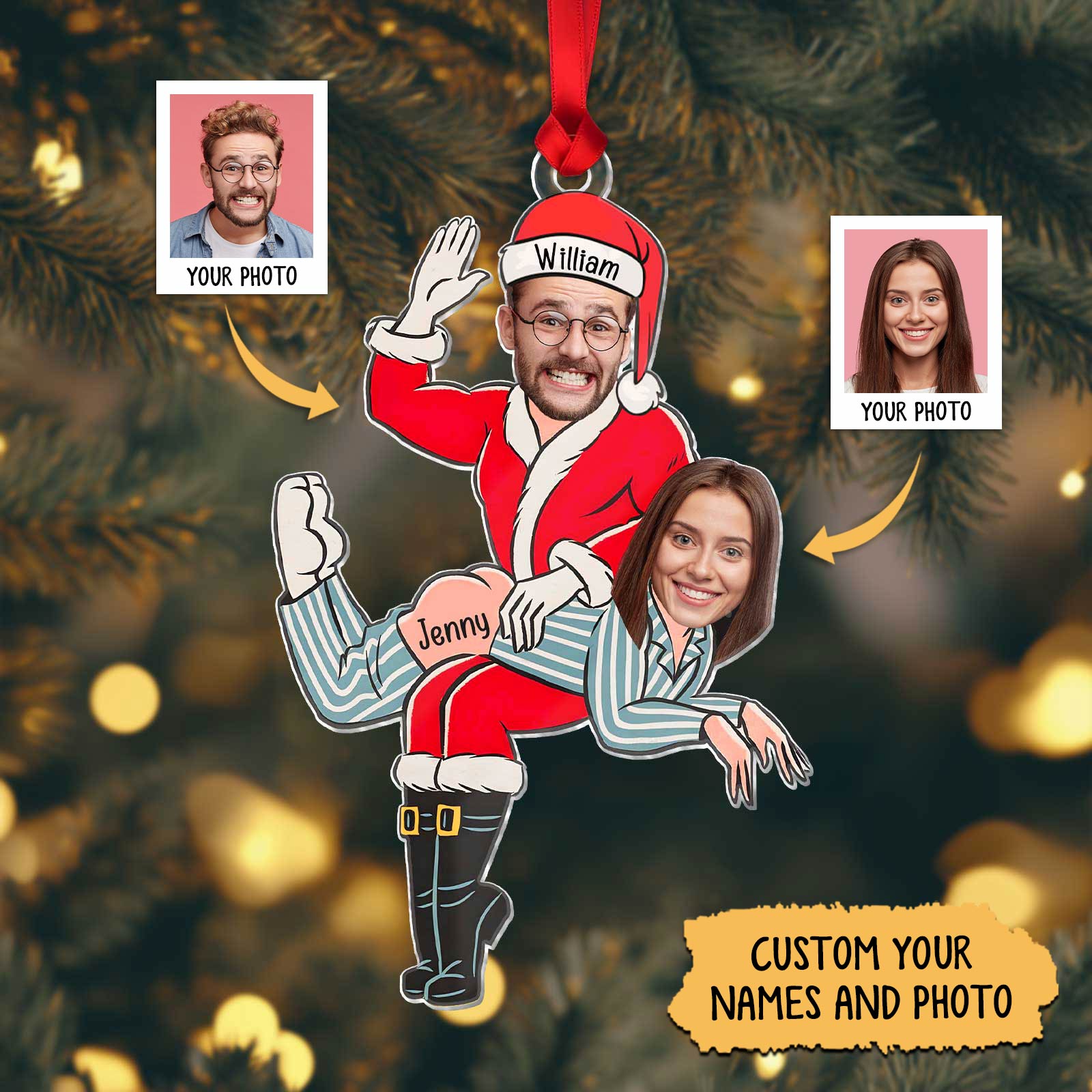 Custom Photo Funny Santa Couple - Personalized Acrylic Ornament For Couples-Mk-7