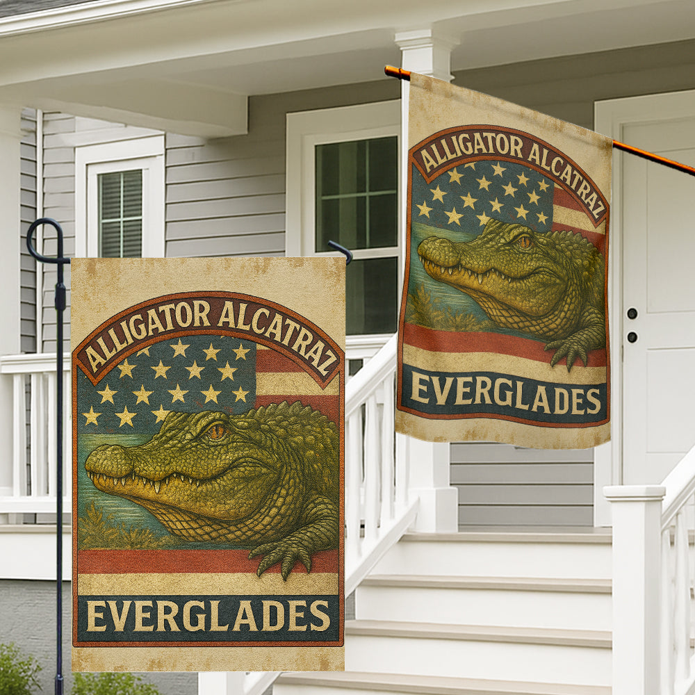 Everglades Alligator Flag - Vintage American Wildlife Souvenir Design-W140725-1-mk2