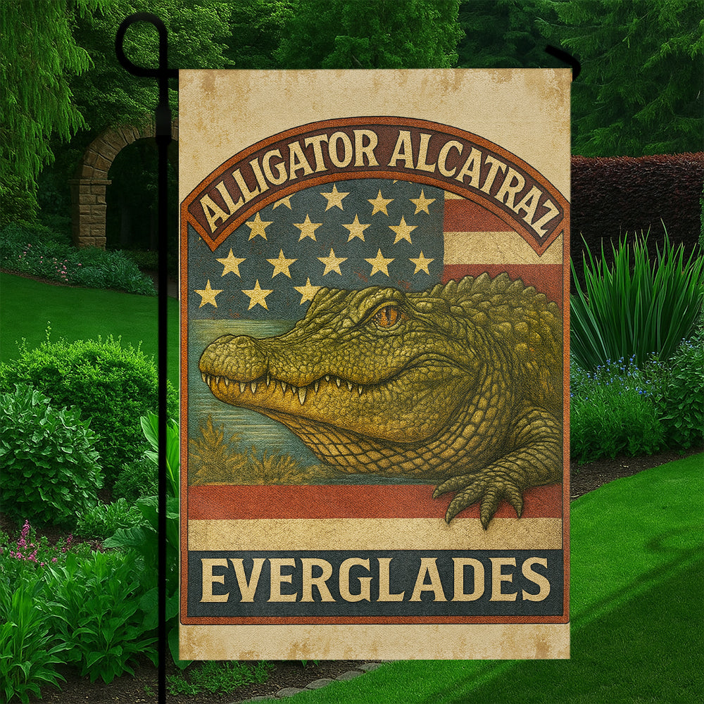 Everglades Alligator Flag - Vintage American Wildlife Souvenir Design-W140725-1-mk5