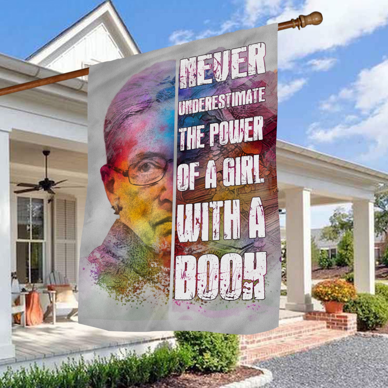 Feminist Quote Flag - Never Underestimate the Power of a Girl with a Book-W170725-05-mk-1