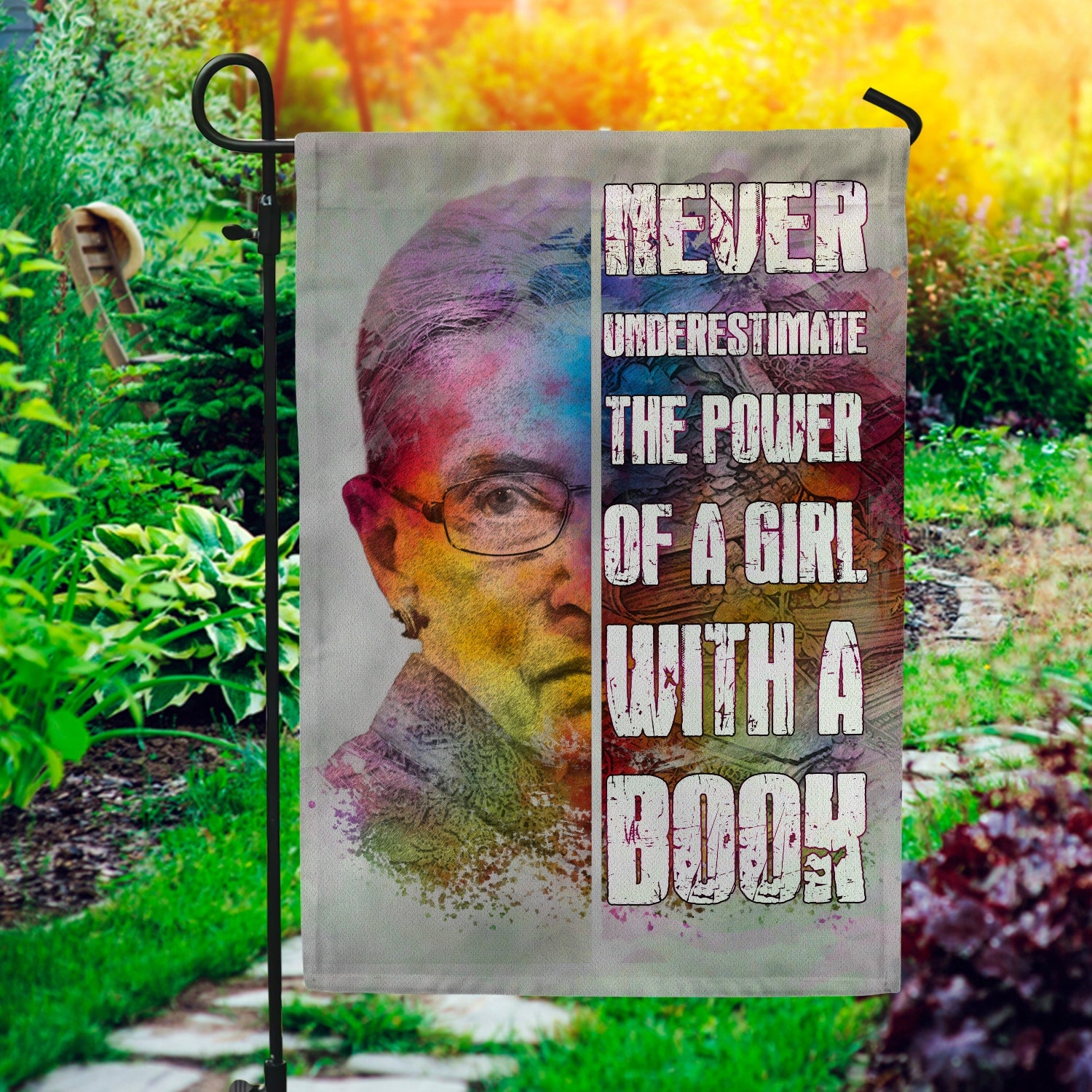 Feminist Quote Flag - Never Underestimate the Power of a Girl with a Book-W170725-05-mk-2