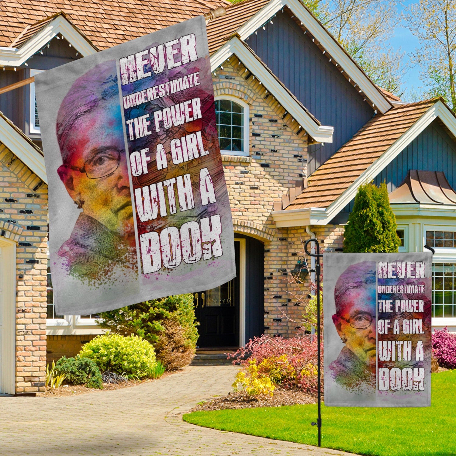 Feminist Quote Flag - Never Underestimate the Power of a Girl with a Book-W170725-05-mk-3
