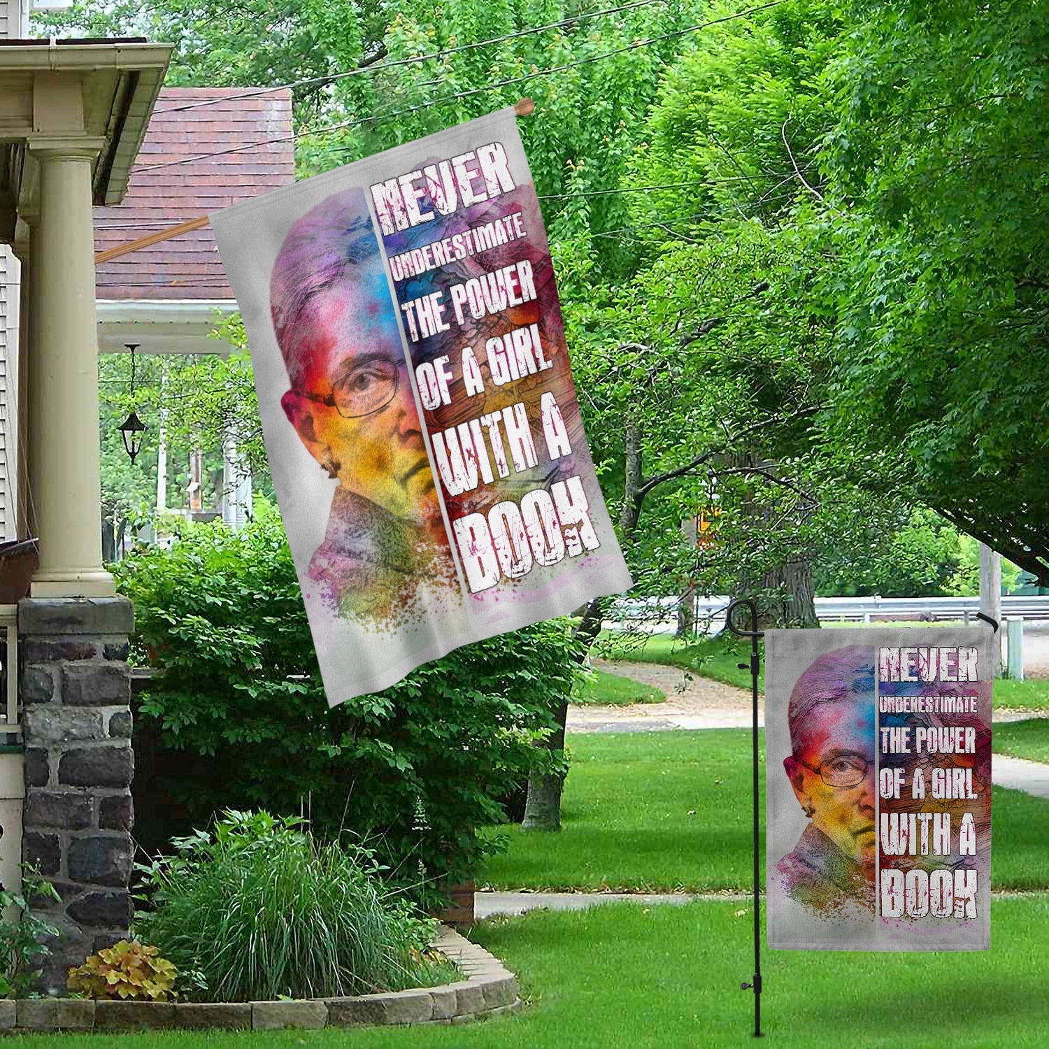 Feminist Quote Flag - Never Underestimate the Power of a Girl with a Book-W170725-05-mk-4