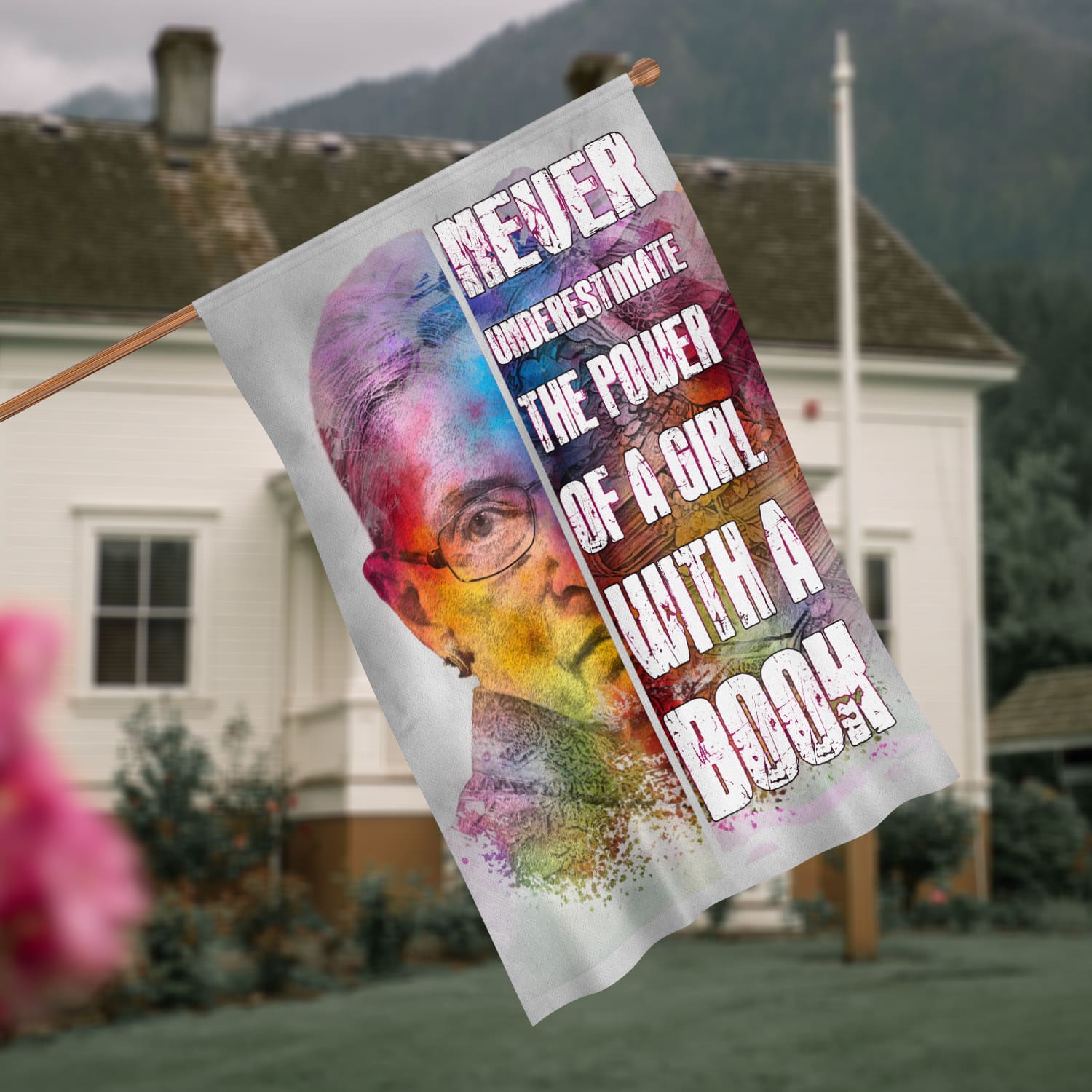 Feminist Quote Flag - Never Underestimate the Power of a Girl with a Book-W170725-05-mk-6