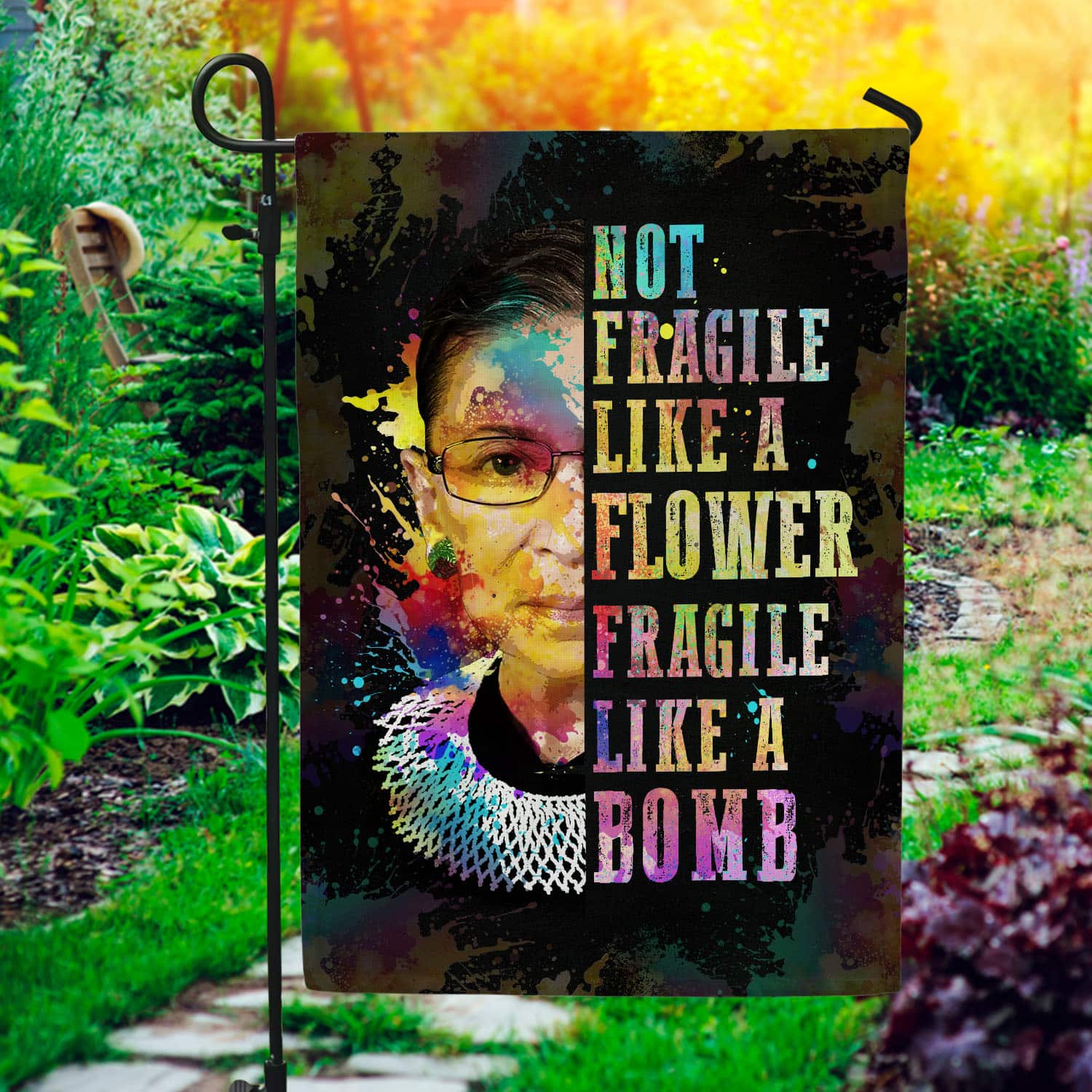 Feminist Quote Flag - Not Fragile Like a Flower, Fragile Like a Bomb-W170725-04-mk-1