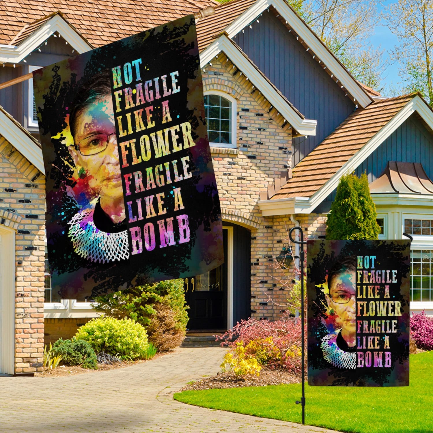 Feminist Quote Flag - Not Fragile Like a Flower, Fragile Like a Bomb-W170725-04-mk-3
