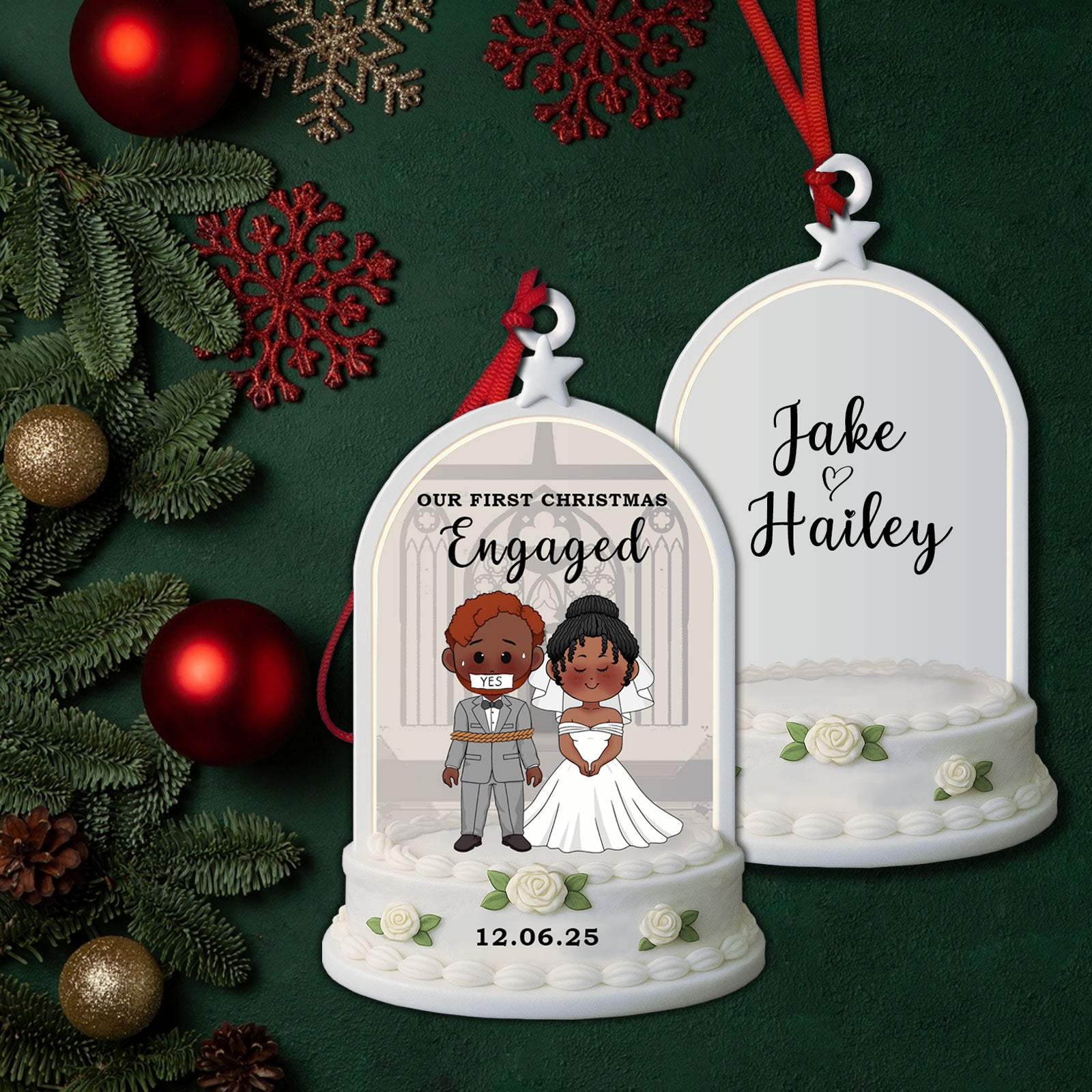 First Christmas - Personalized 2 Layered Wooden Ornament For Couples-P2509-0909-mk4