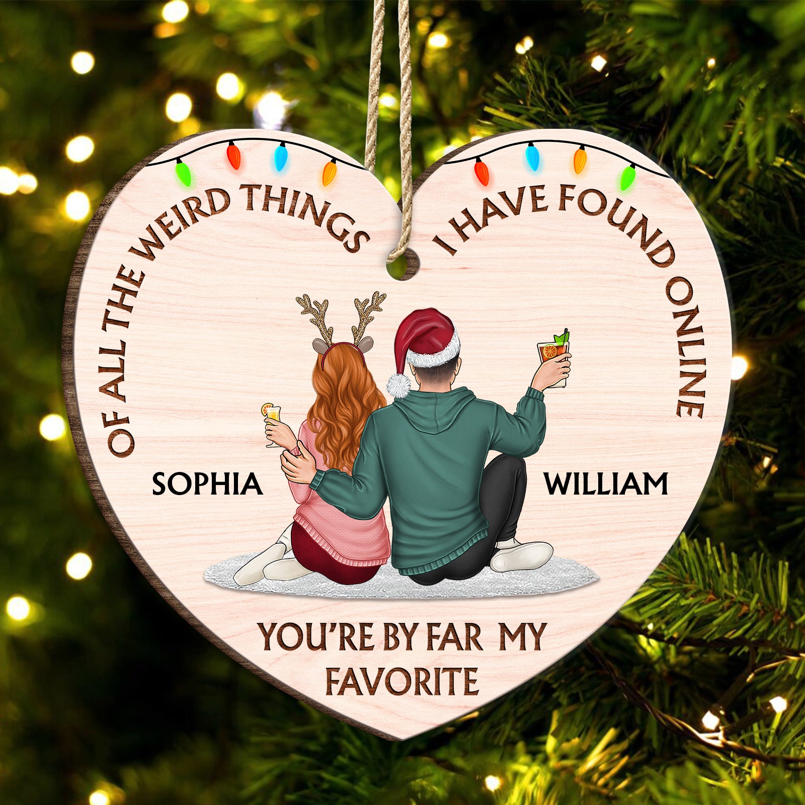 Funny Couple Christmas Gift - Personalized Wooden Heart Ornament-Mk-1