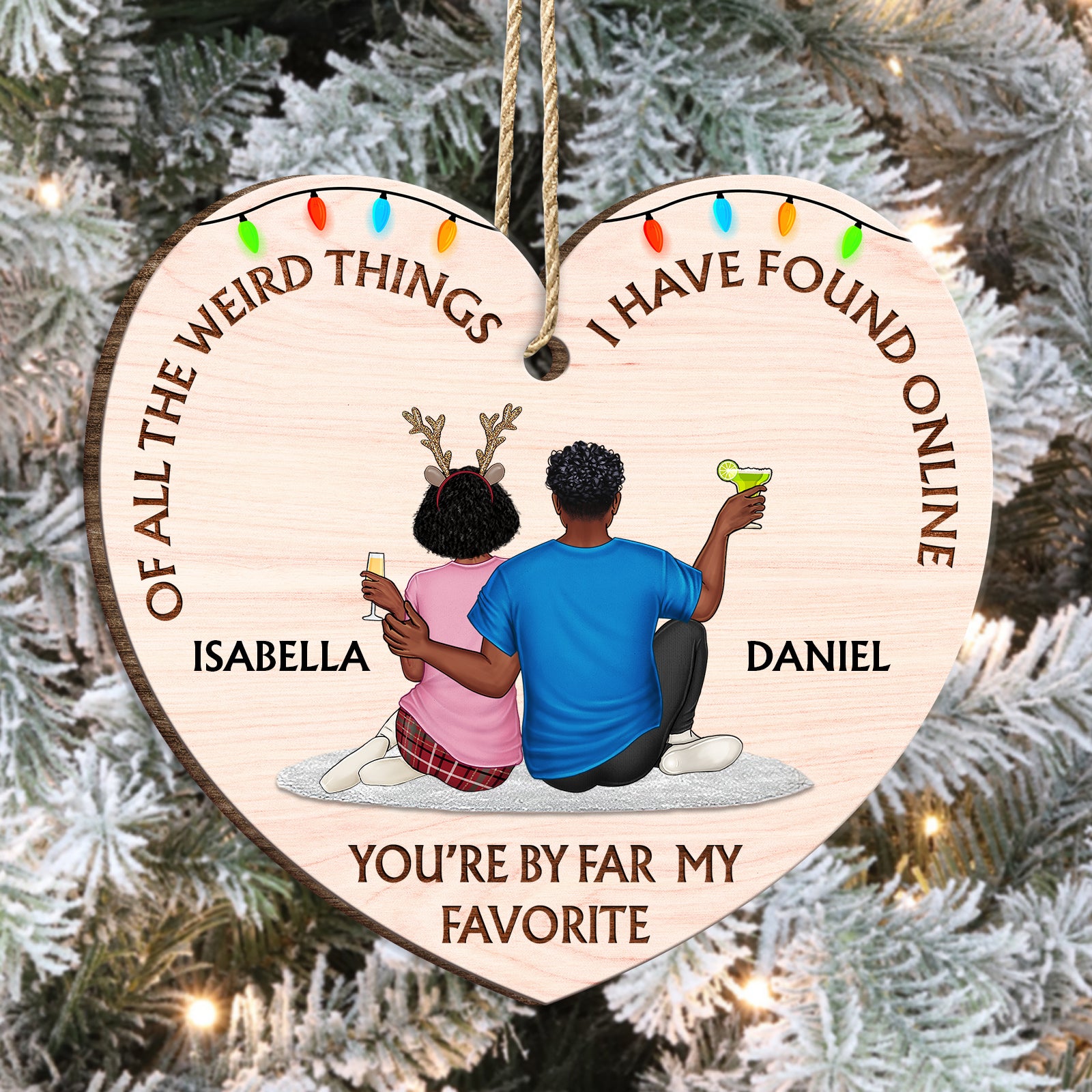 Funny Couple Christmas Gift - Personalized Wooden Heart Ornament-Mk-3