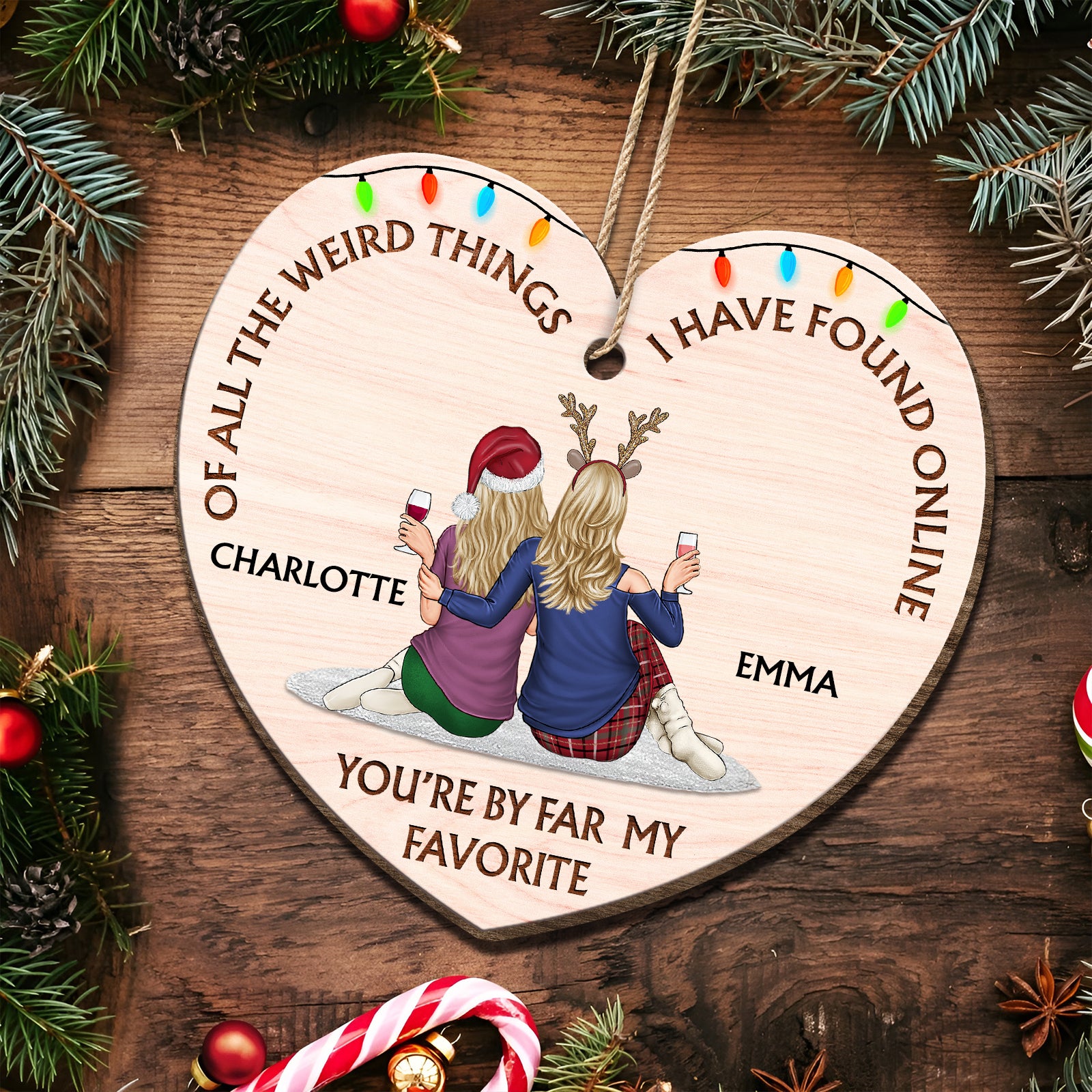 Funny Couple Christmas Gift - Personalized Wooden Heart Ornament-Mk-4