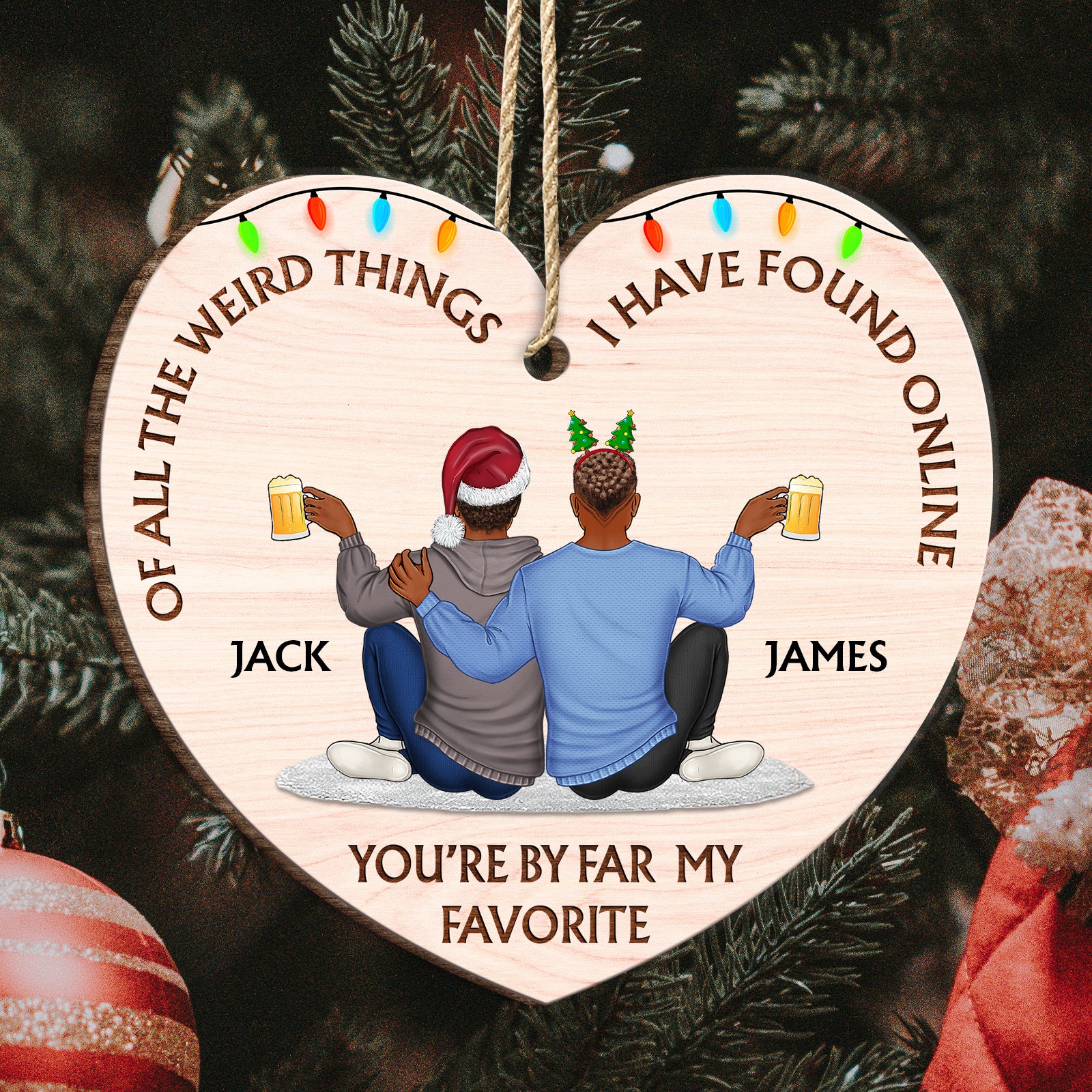 Funny Couple Christmas Gift - Personalized Wooden Heart Ornament-Mk-5