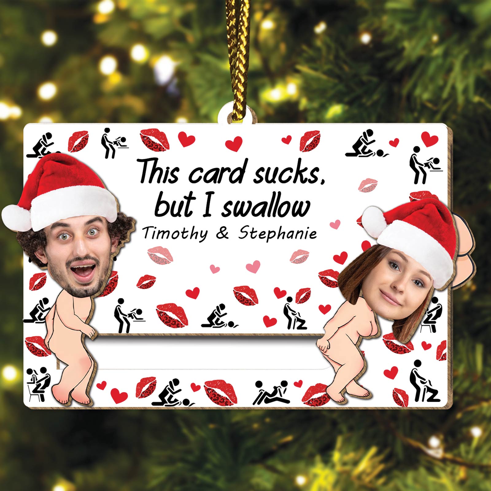 Funny Couples Christmas Gift - Personalized Photo Wooden Slider Ornament For Couples-Mk-1